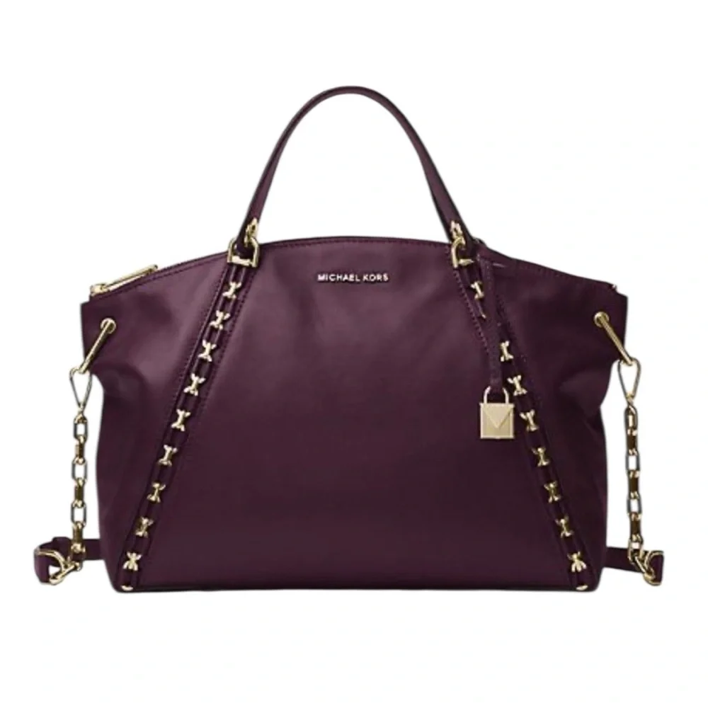 Michael Kors Sadie Leather Satchel & Mott Wallet Damson | Gold Hardware NWT - Picture 2 of 13